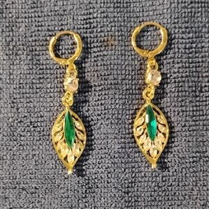 Elegant Gold and Green Leaf Earrings